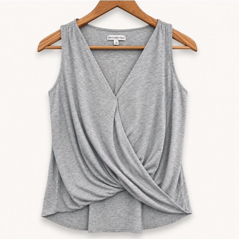 Abercrombie & Fitch Womens Medium Tank Top Gray V-Neck Sleeveless Draped Y2K